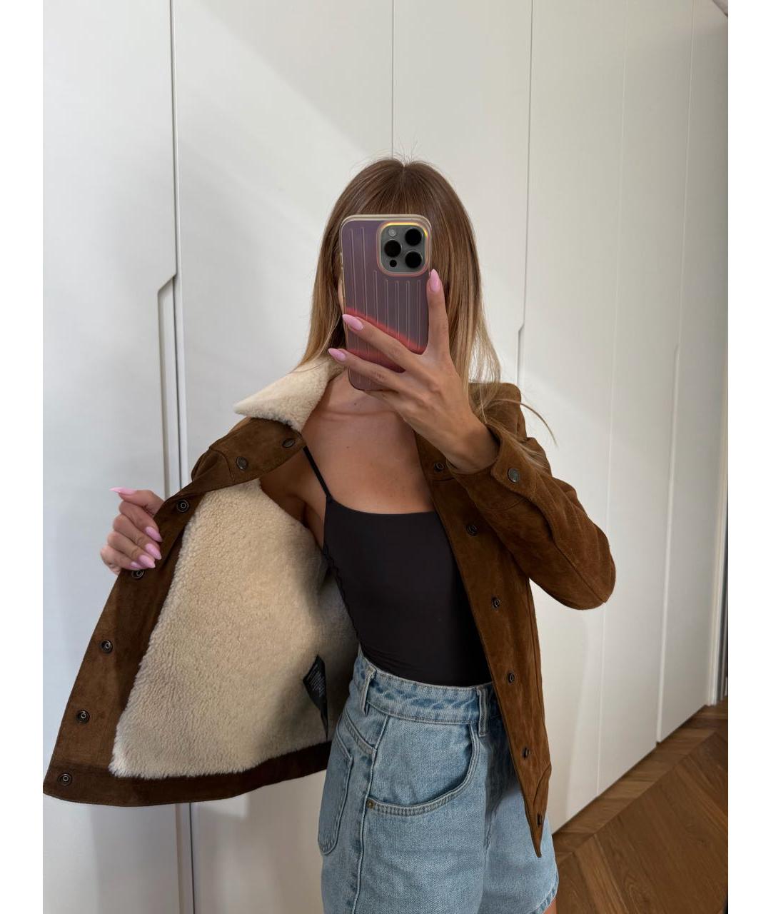 SAINT LAURENT Коричневая замшевая дубленка, фото 8