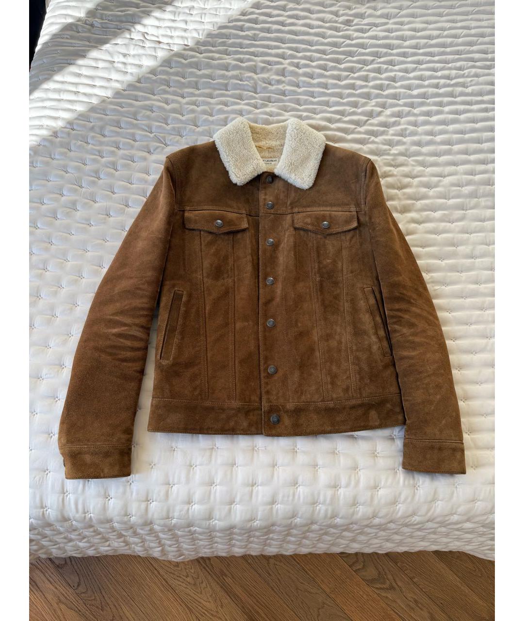 SAINT LAURENT Коричневая замшевая дубленка, фото 2