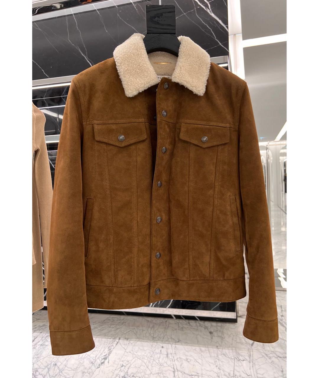 SAINT LAURENT Коричневая замшевая дубленка, фото 9