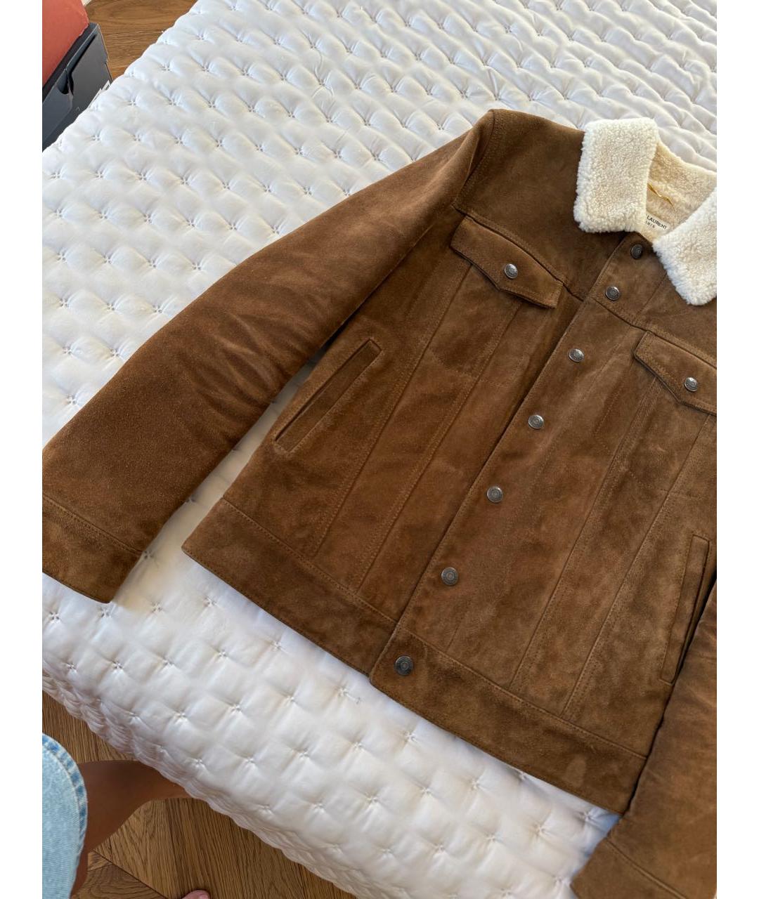 SAINT LAURENT Коричневая замшевая дубленка, фото 4