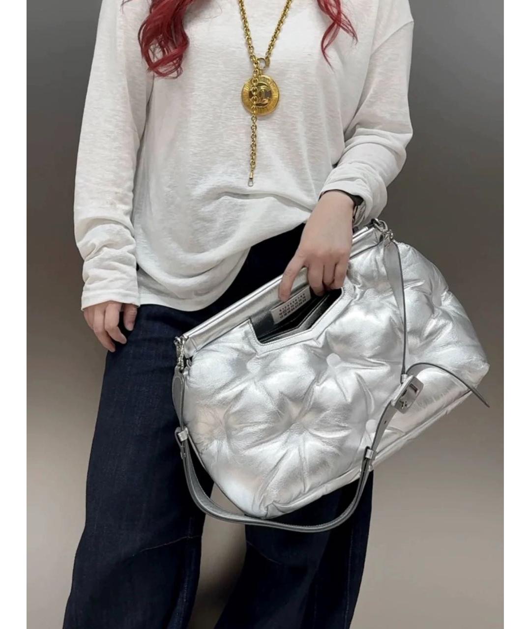 MAISON MARGIELA Серебряная кожаная сумка через плечо, фото 2
