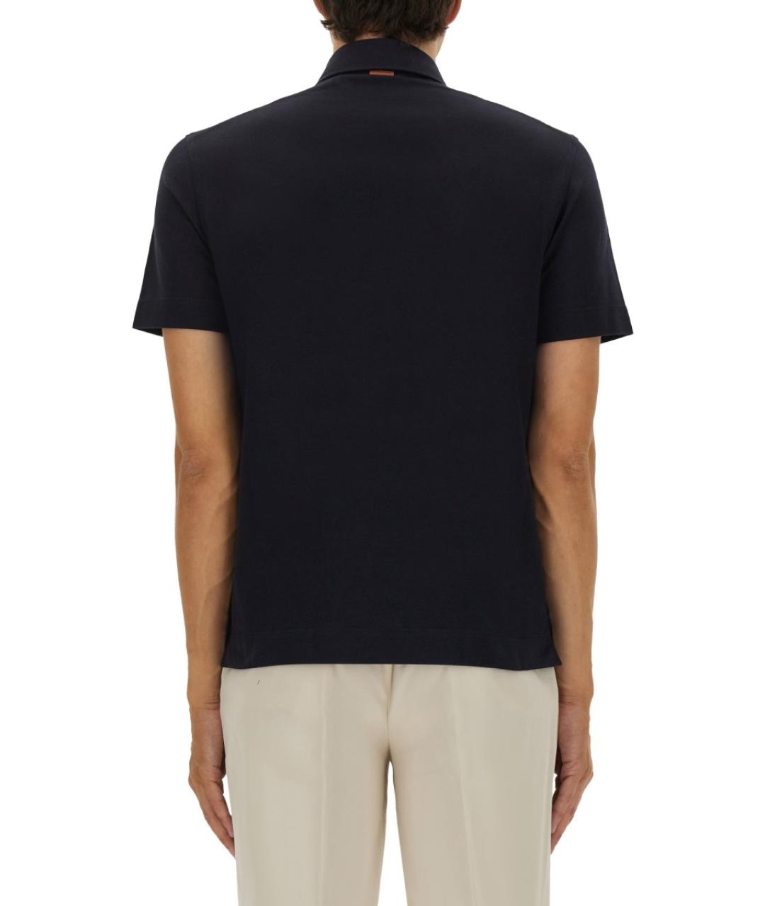 ZEGNA Синее хлопковое поло с коротким рукавом, фото 3