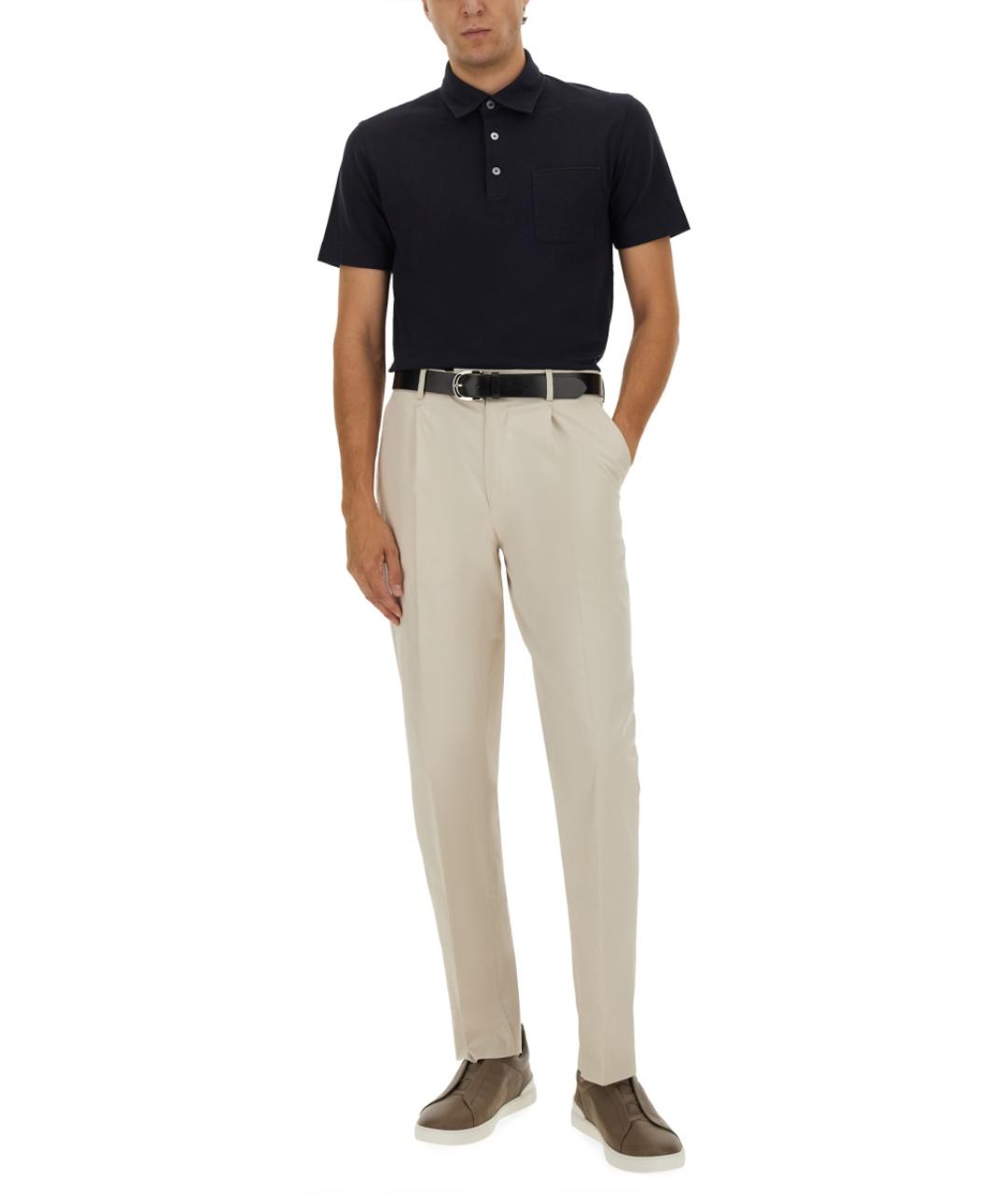 ZEGNA Синее хлопковое поло с коротким рукавом, фото 2