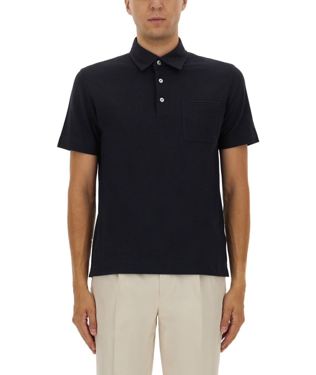 ZEGNA Синее хлопковое поло с коротким рукавом, фото 5