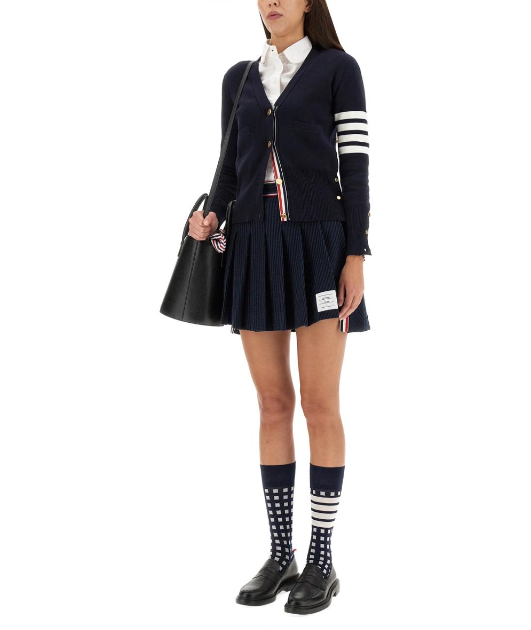 THOM BROWNE Темно-синий шерстяной кардиган, фото 3