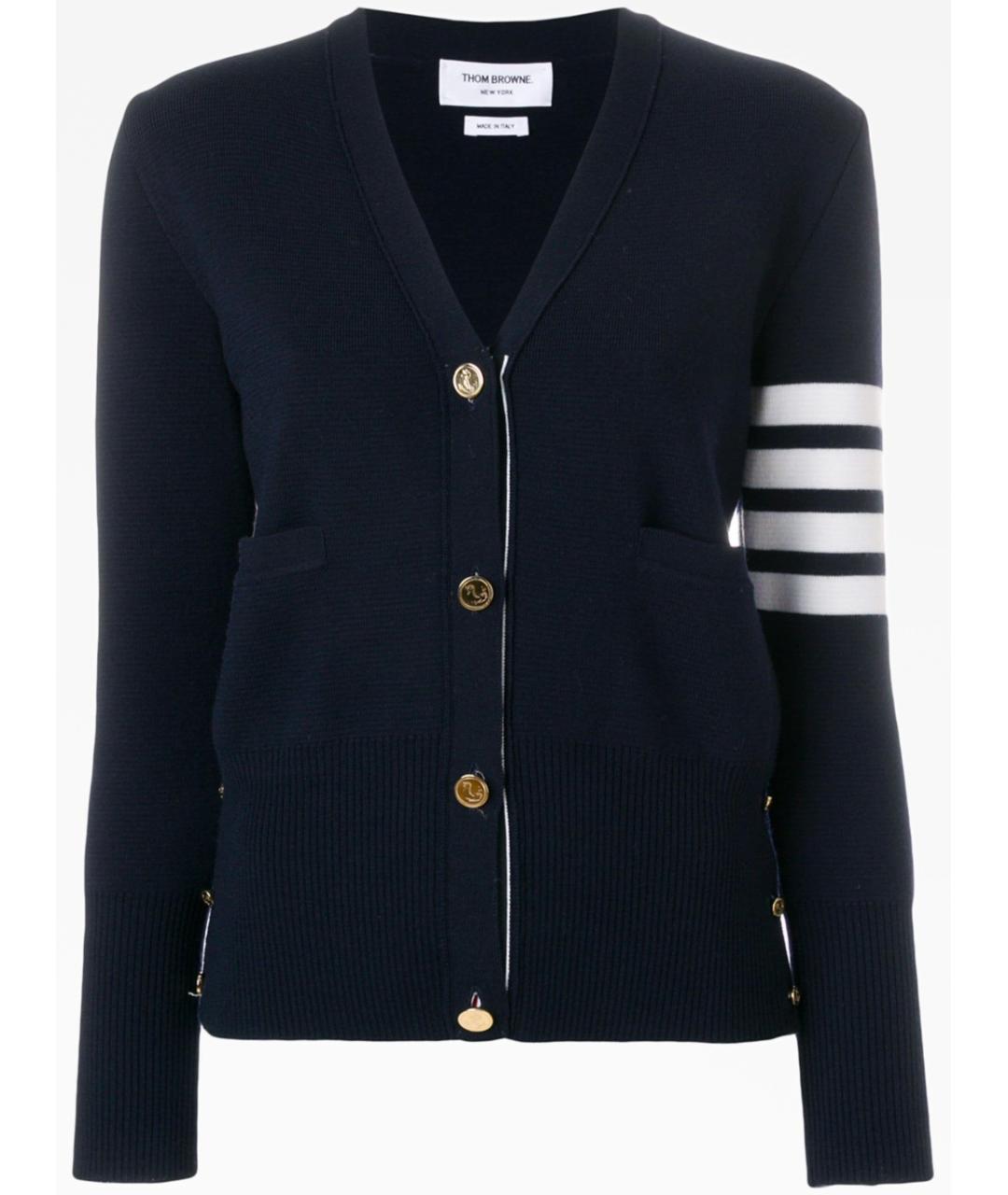 THOM BROWNE Темно-синий шерстяной кардиган, фото 6
