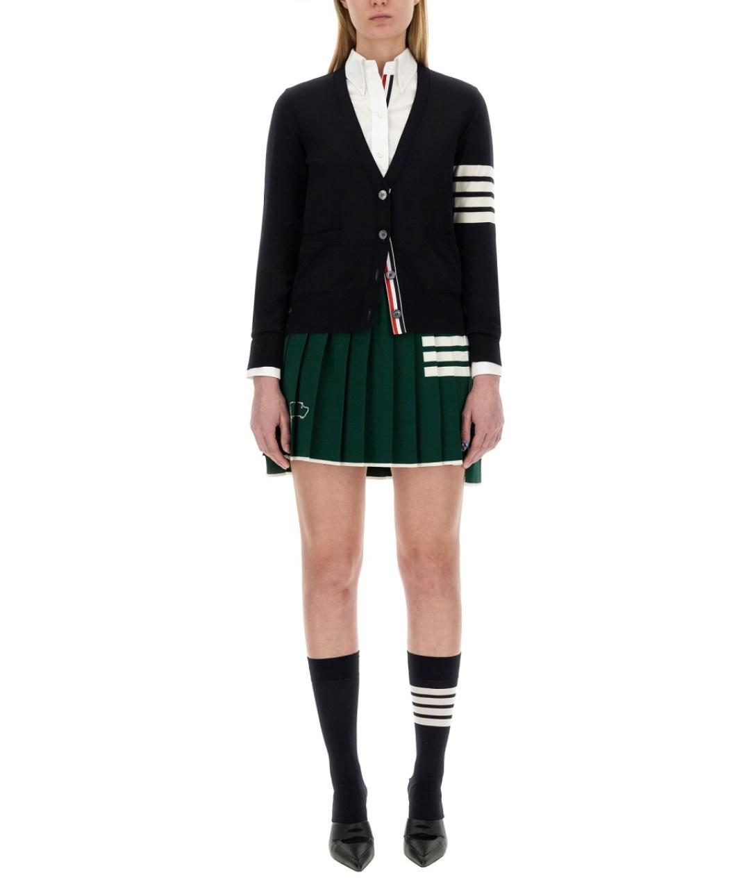 THOM BROWNE Темно-синий шерстяной кардиган, фото 3