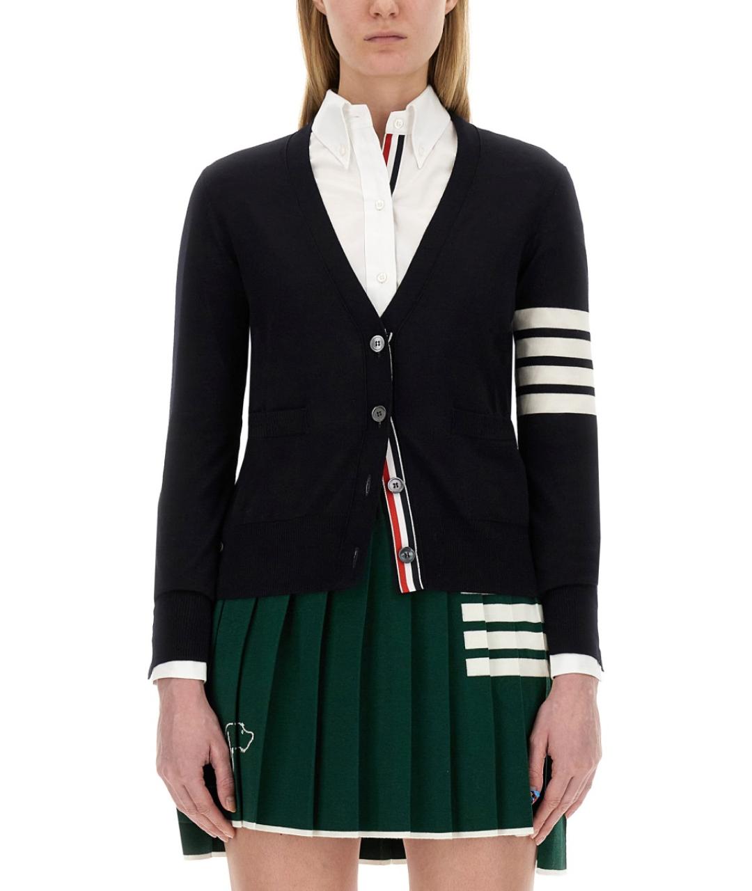 THOM BROWNE Темно-синий шерстяной кардиган, фото 2