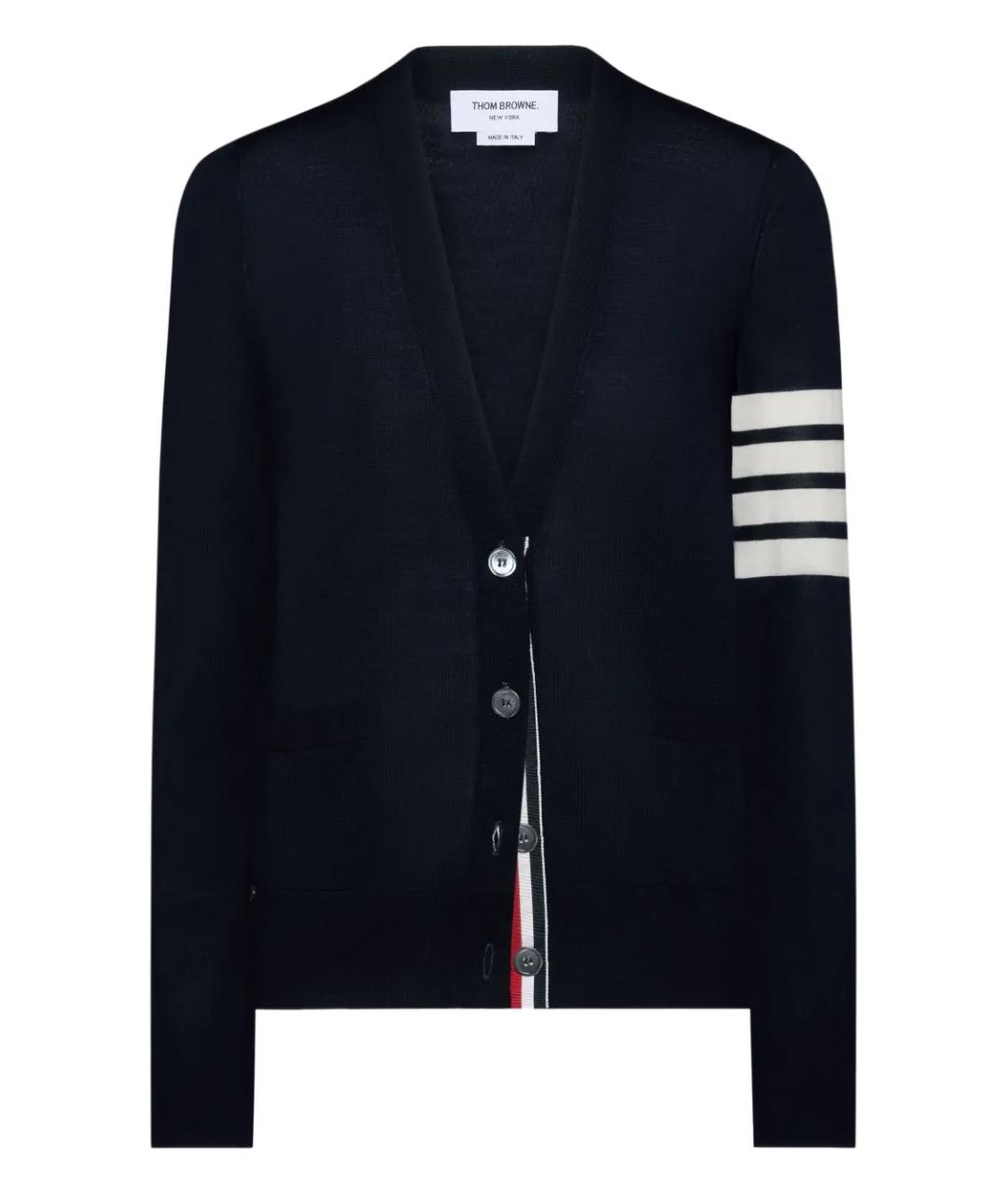 THOM BROWNE Темно-синий шерстяной кардиган, фото 1