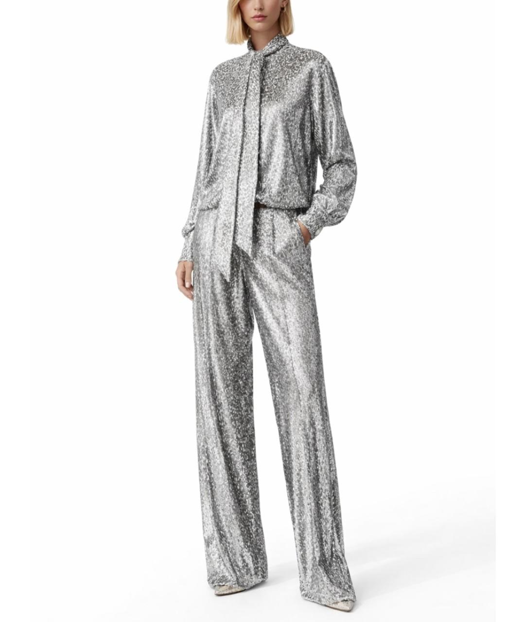 STELLA MCCARTNEY Серебряные полиэстеровые прямые брюки, фото 2