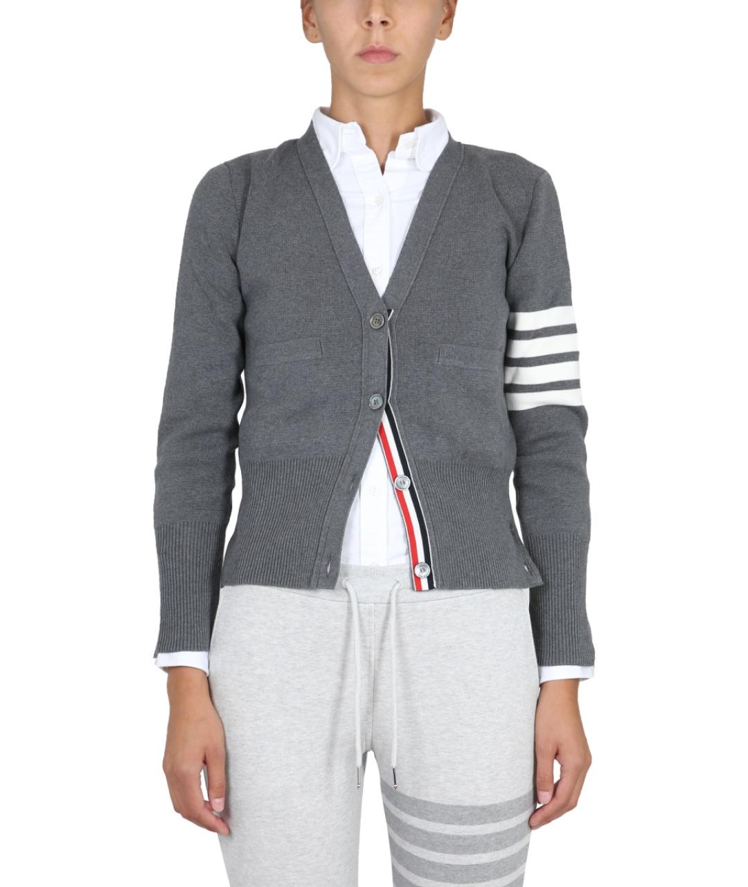 THOM BROWNE Серый хлопковый кардиган, фото 2