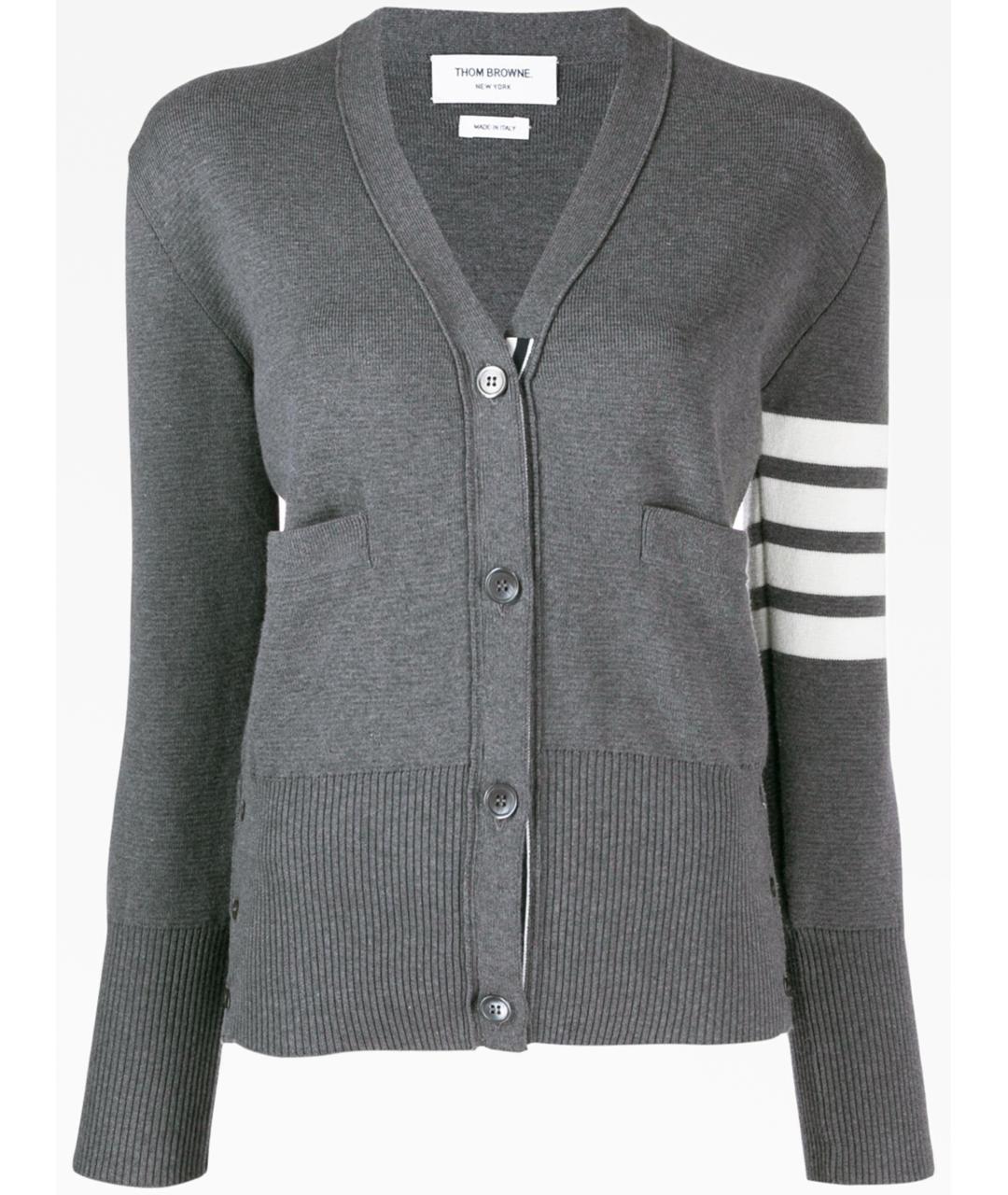 THOM BROWNE Серый хлопковый кардиган, фото 5