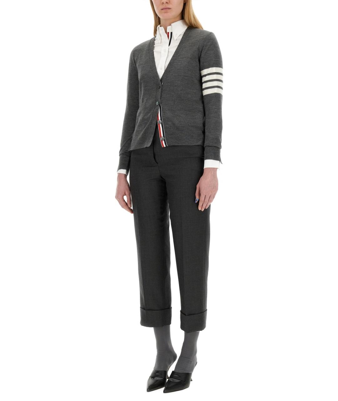 THOM BROWNE Серый шерстяной кардиган, фото 3