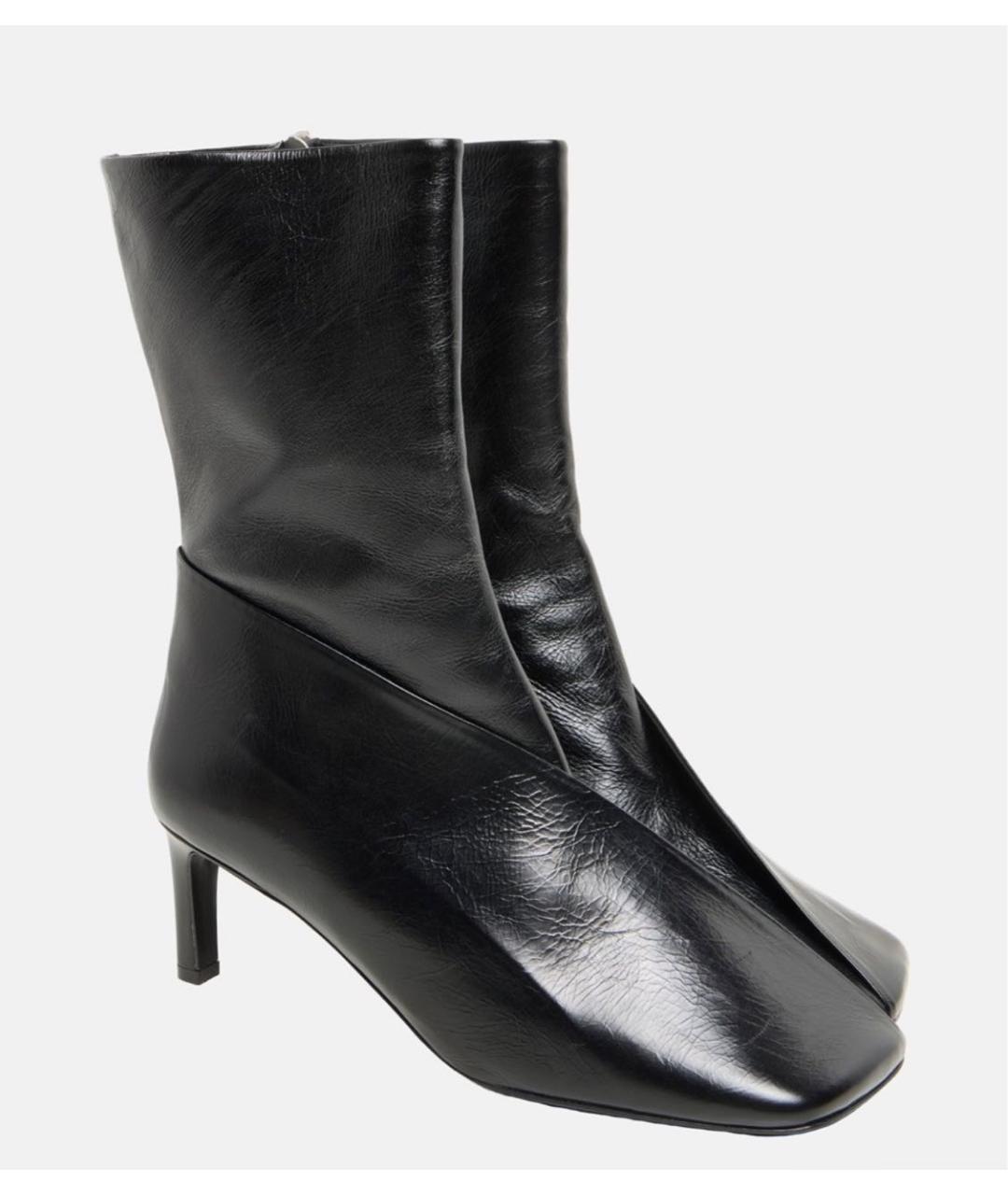 JIL SANDER Черные кожаные ботильоны, фото 2