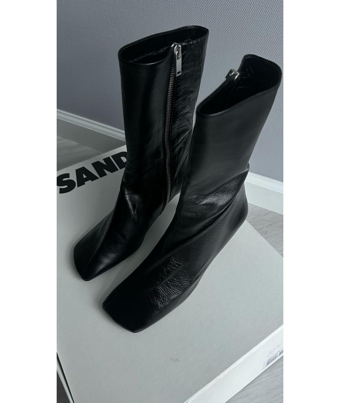 JIL SANDER Черные кожаные ботильоны, фото 4