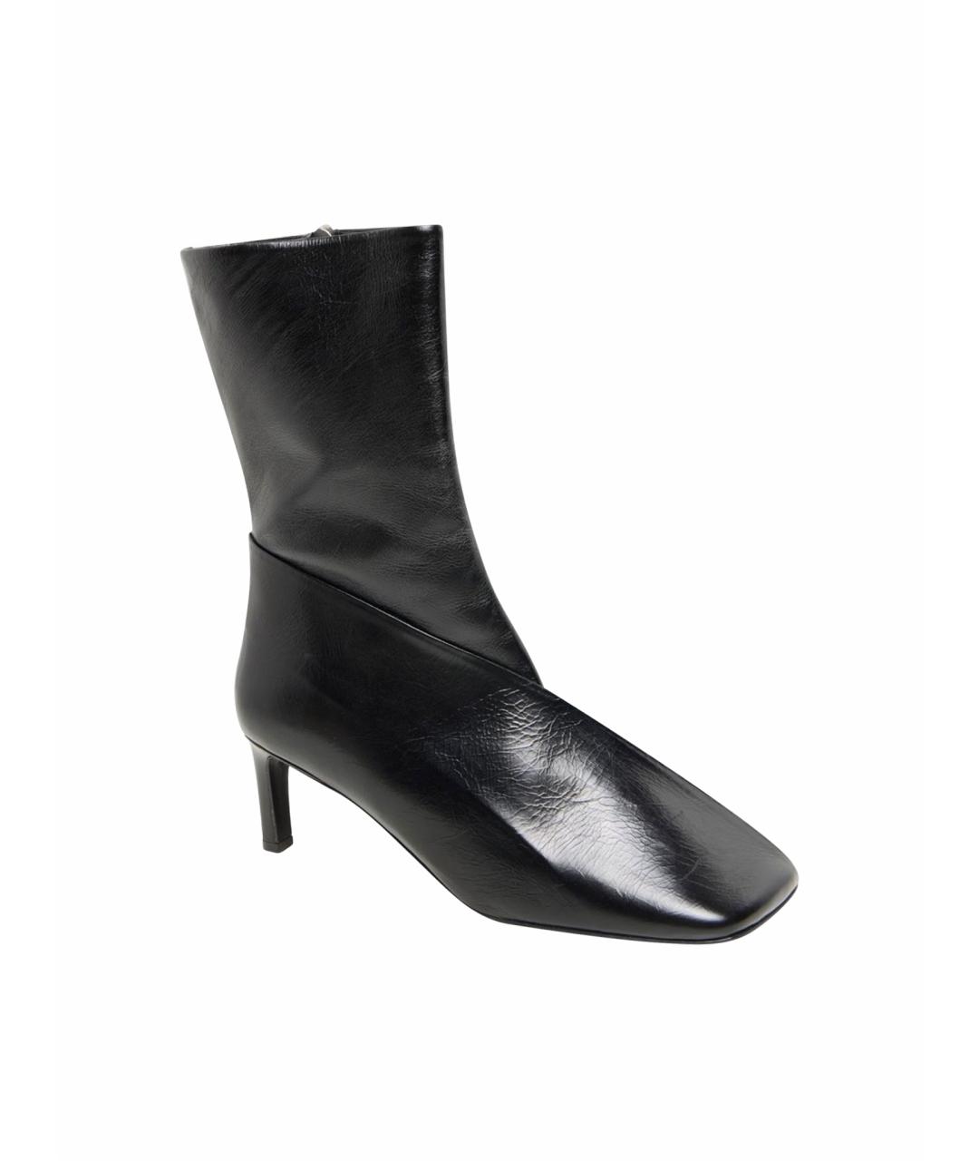 JIL SANDER Черные кожаные ботильоны, фото 1