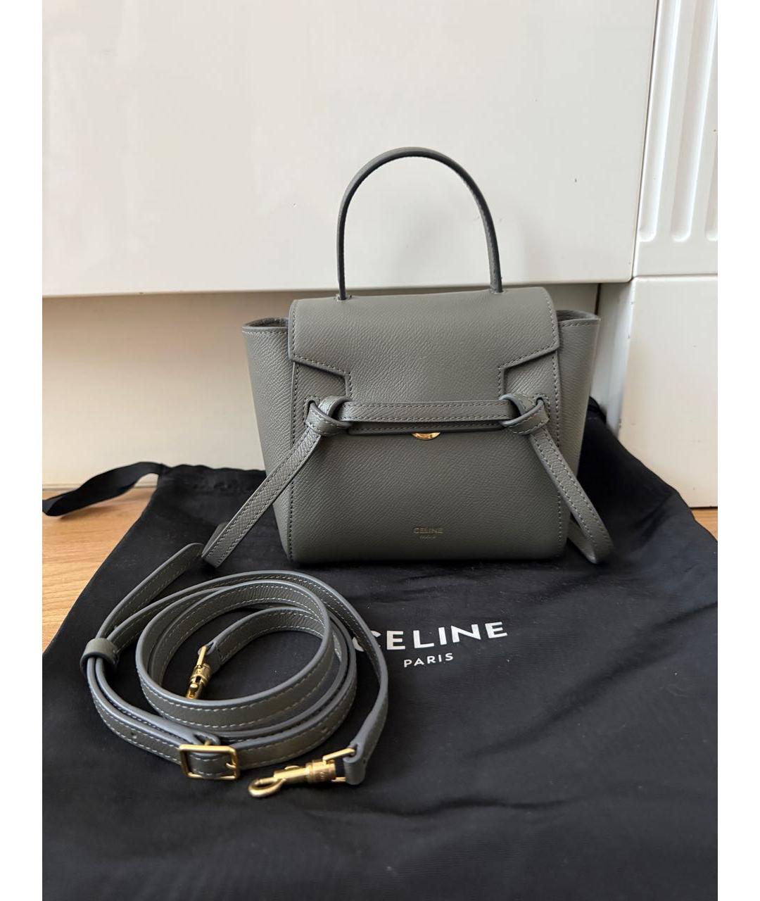 CELINE Серая кожаная сумка через плечо, фото 9