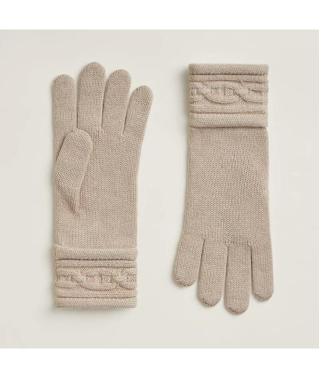 HERMES Бежевые кашемировые перчатки, фото 5