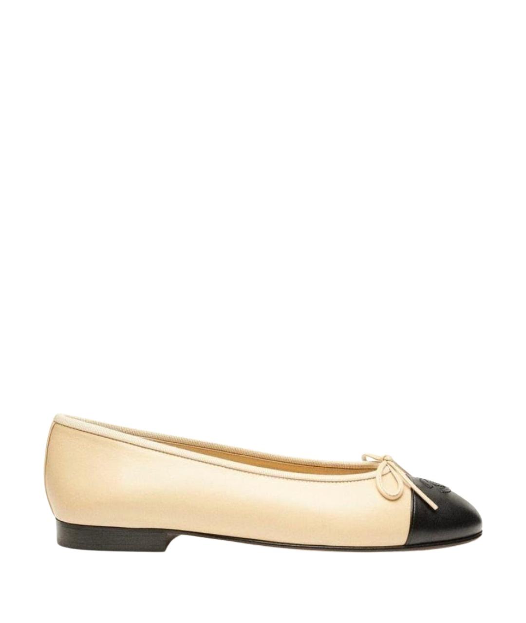 CHANEL Бежевые кожаные балетки, фото 1