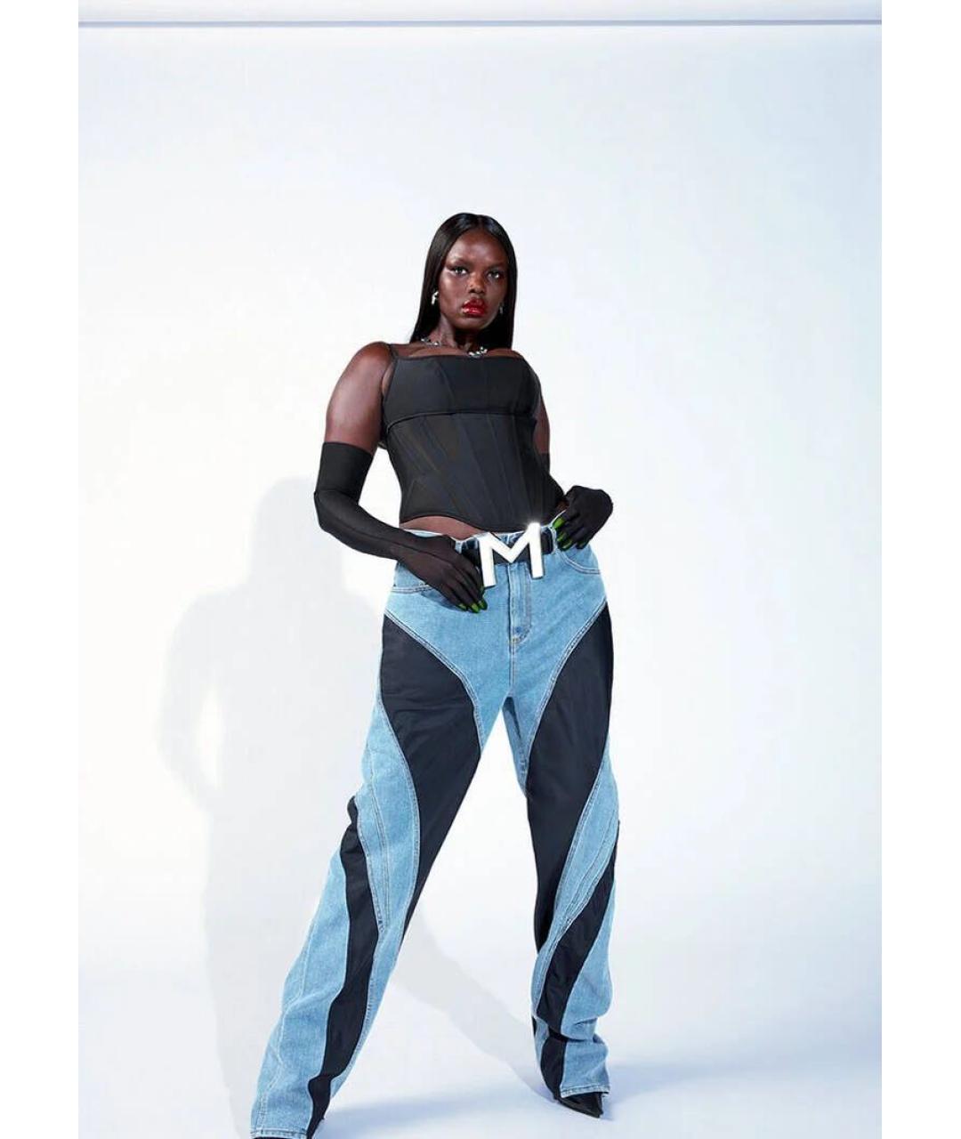 MUGLER Голубые хлопко-полиэстеровые прямые джинсы, фото 2