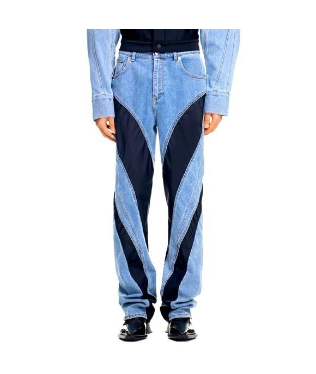 MUGLER Голубые хлопко-полиэстеровые прямые джинсы, фото 4