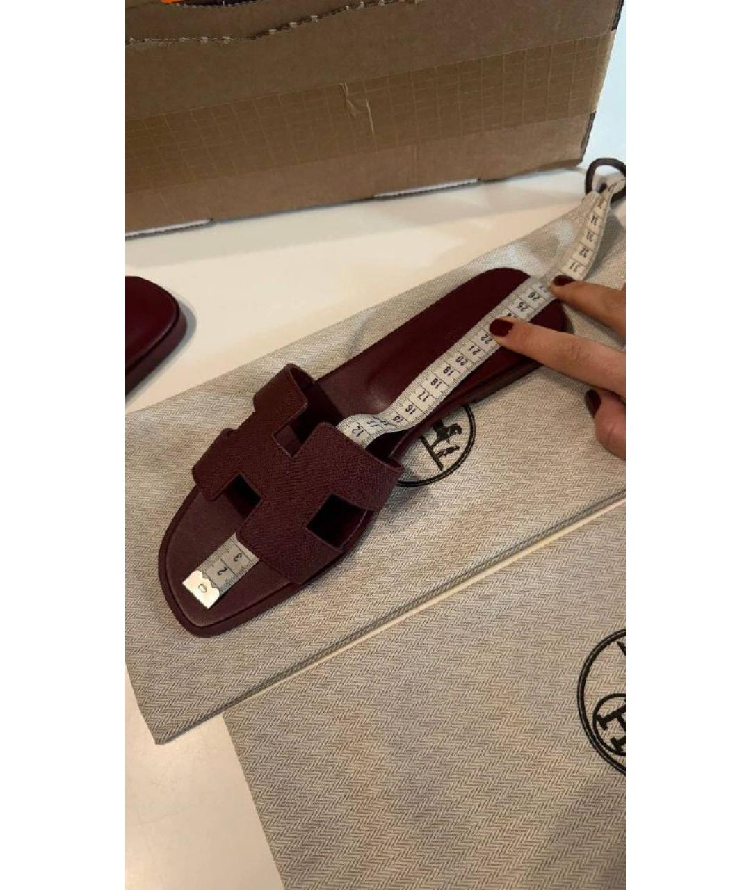 HERMES Бордовые кожаные шлепанцы, фото 2