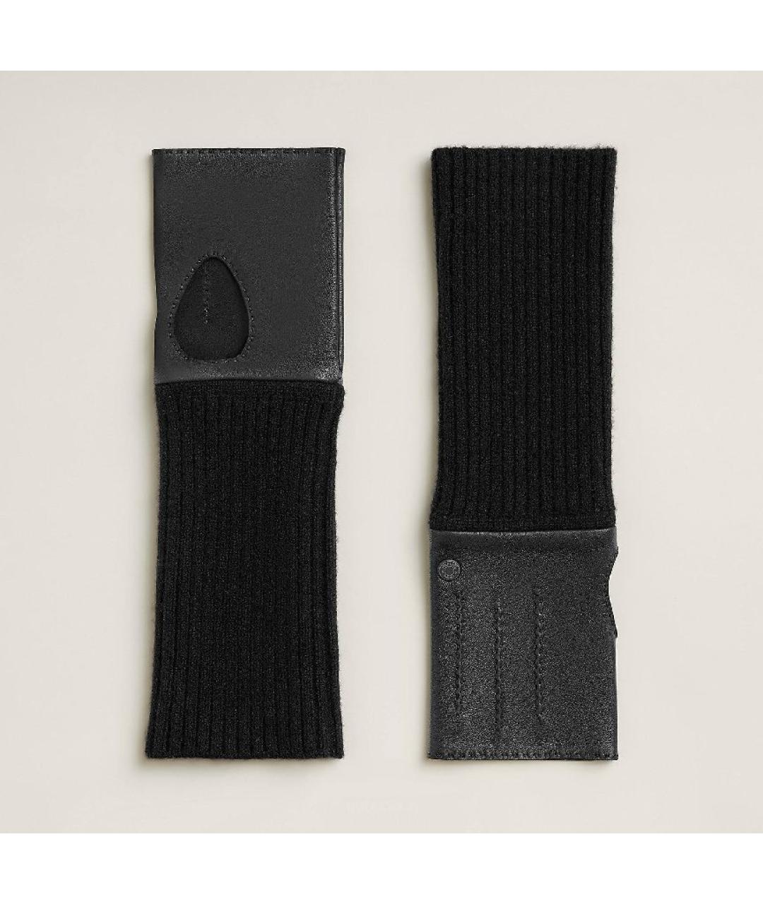 HERMES Черные кожаные митенки, фото 4