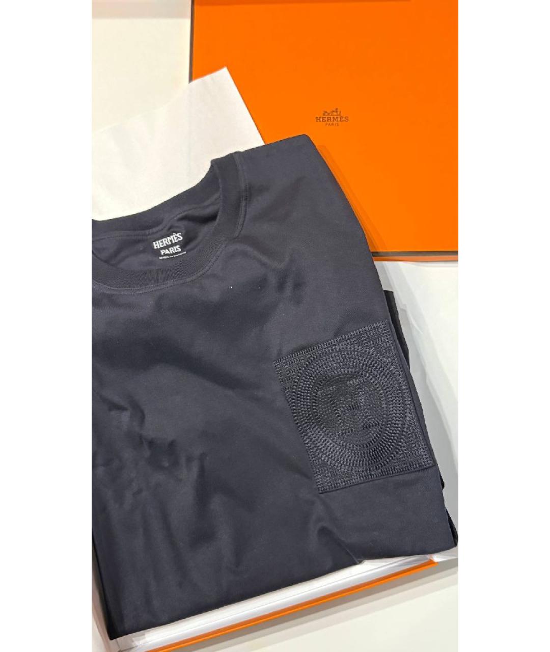 HERMES Черная хлопковая футболка, фото 4