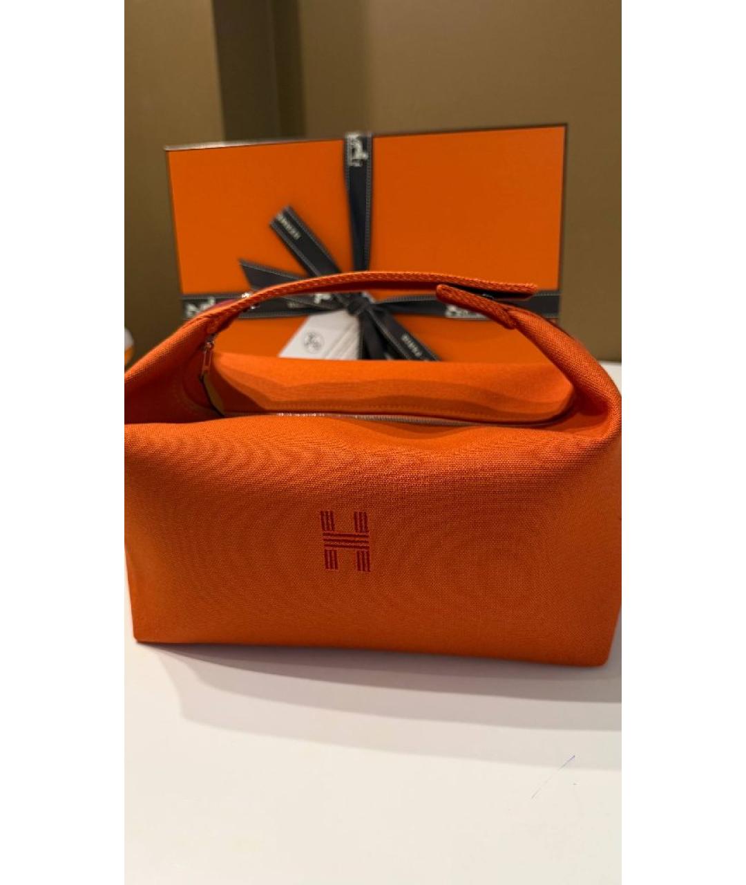 HERMES Оранжевая тканевая косметичка, фото 2