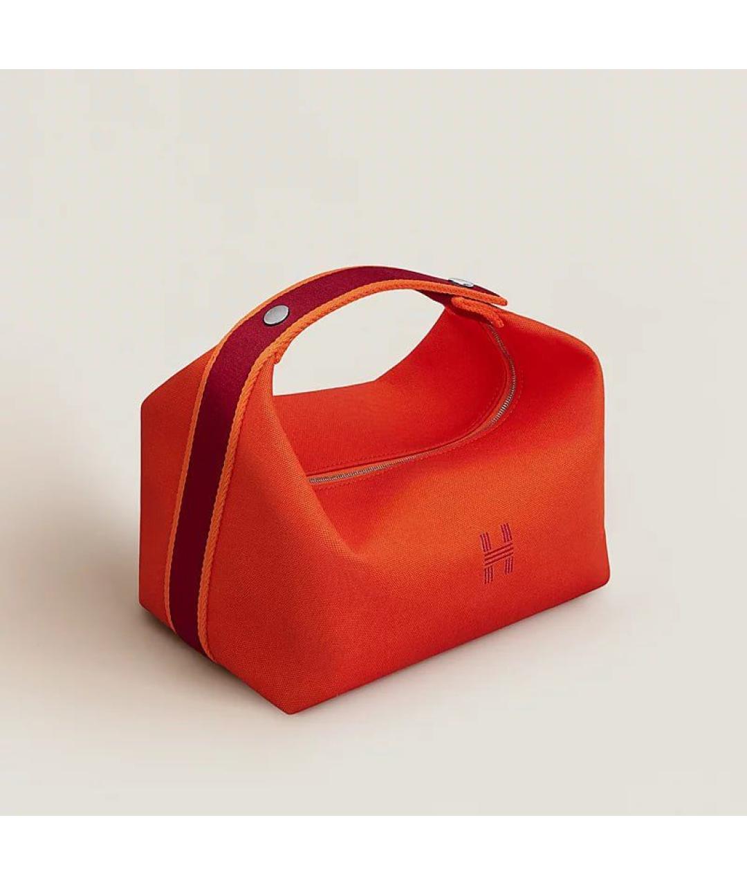 HERMES Оранжевая тканевая косметичка, фото 4