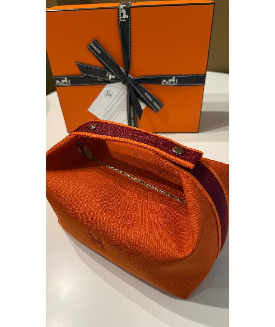 HERMES Оранжевая тканевая косметичка, фото 3