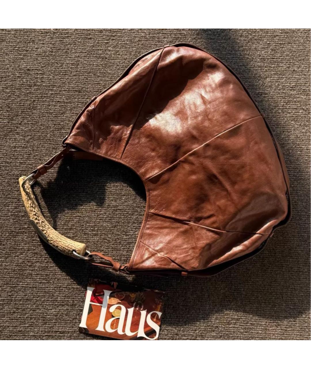 SAINT LAURENT Коричневая кожаная сумка с короткими ручками, фото 5