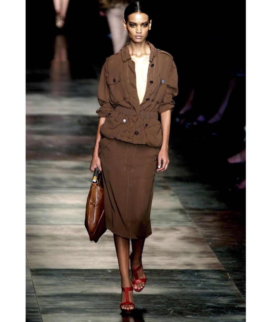 SAINT LAURENT Коричневая кожаная сумка с короткими ручками, фото 3