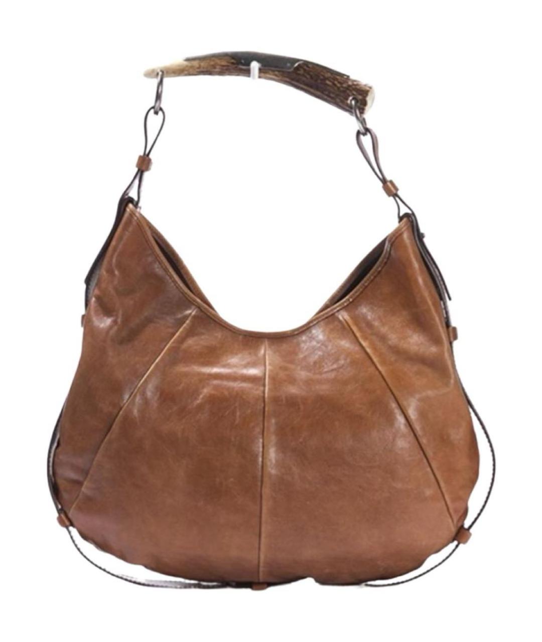 SAINT LAURENT Коричневая кожаная сумка с короткими ручками, фото 8