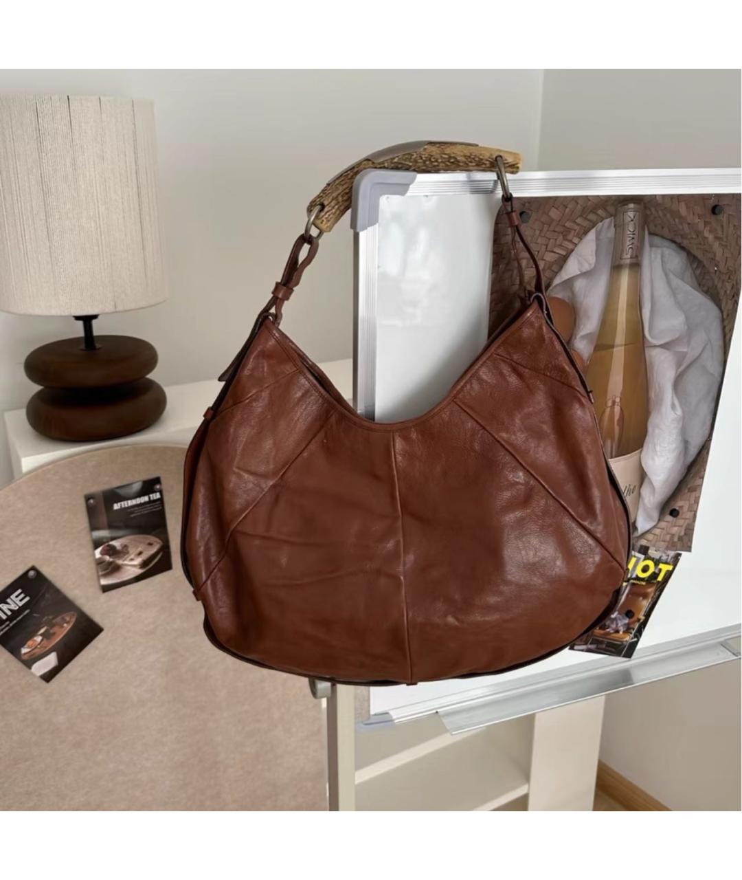 SAINT LAURENT Коричневая кожаная сумка с короткими ручками, фото 4