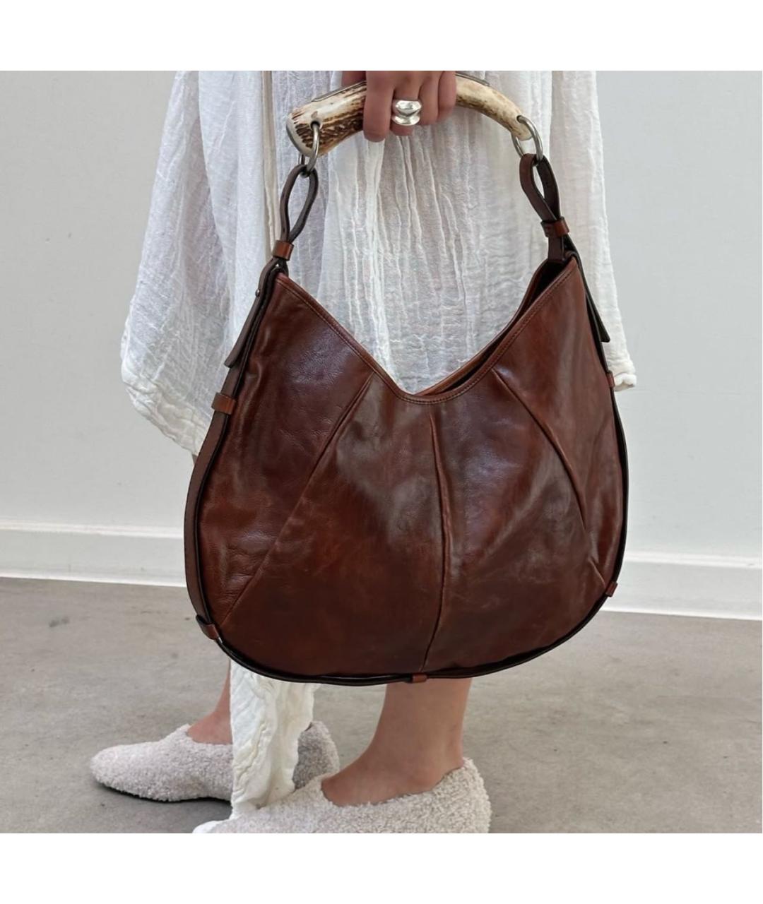 SAINT LAURENT Коричневая кожаная сумка с короткими ручками, фото 7