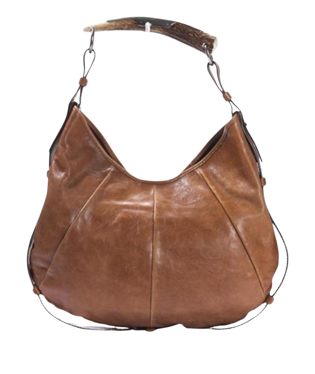 SAINT LAURENT Коричневая кожаная сумка с короткими ручками, фото 1