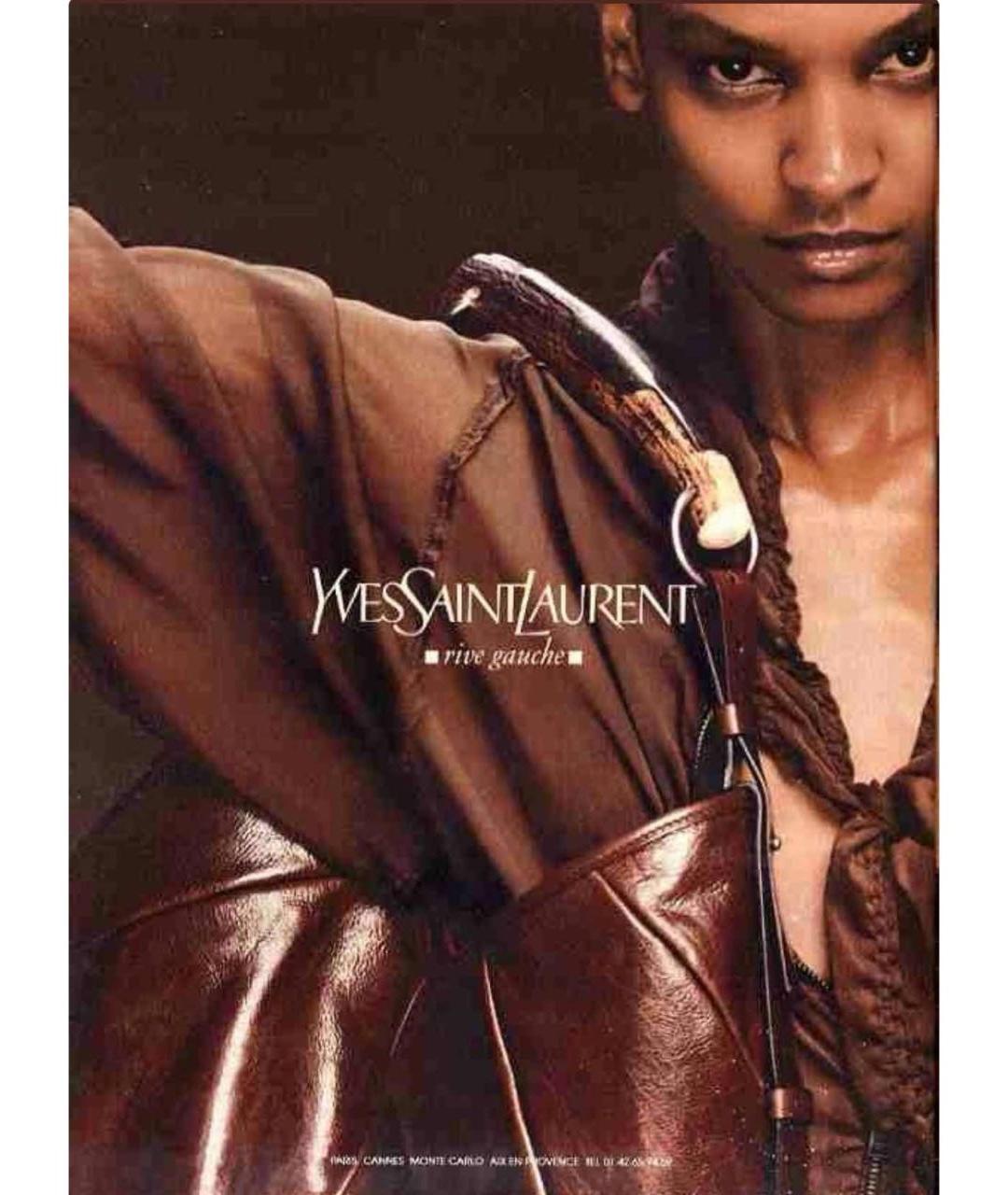 SAINT LAURENT Коричневая кожаная сумка с короткими ручками, фото 2