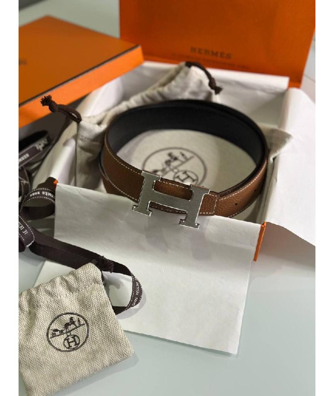 HERMES Черный кожаный ремень, фото 3