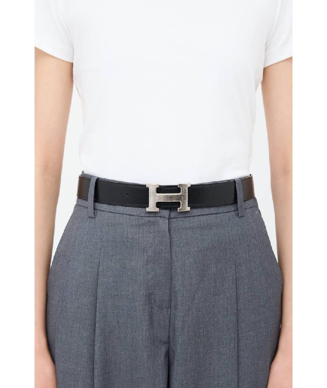 HERMES Черный кожаный ремень, фото 2