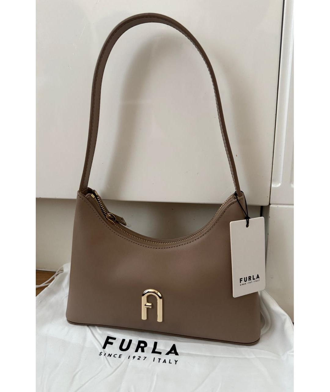 FURLA Коричневая кожаная сумка с короткими ручками, фото 5