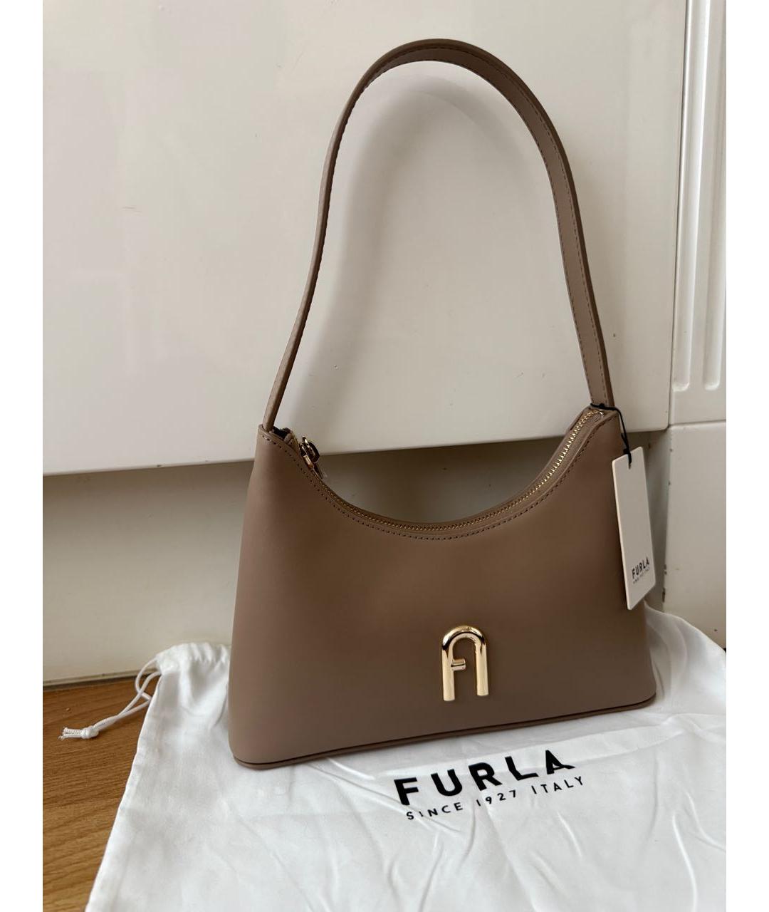 FURLA Коричневая кожаная сумка с короткими ручками, фото 2