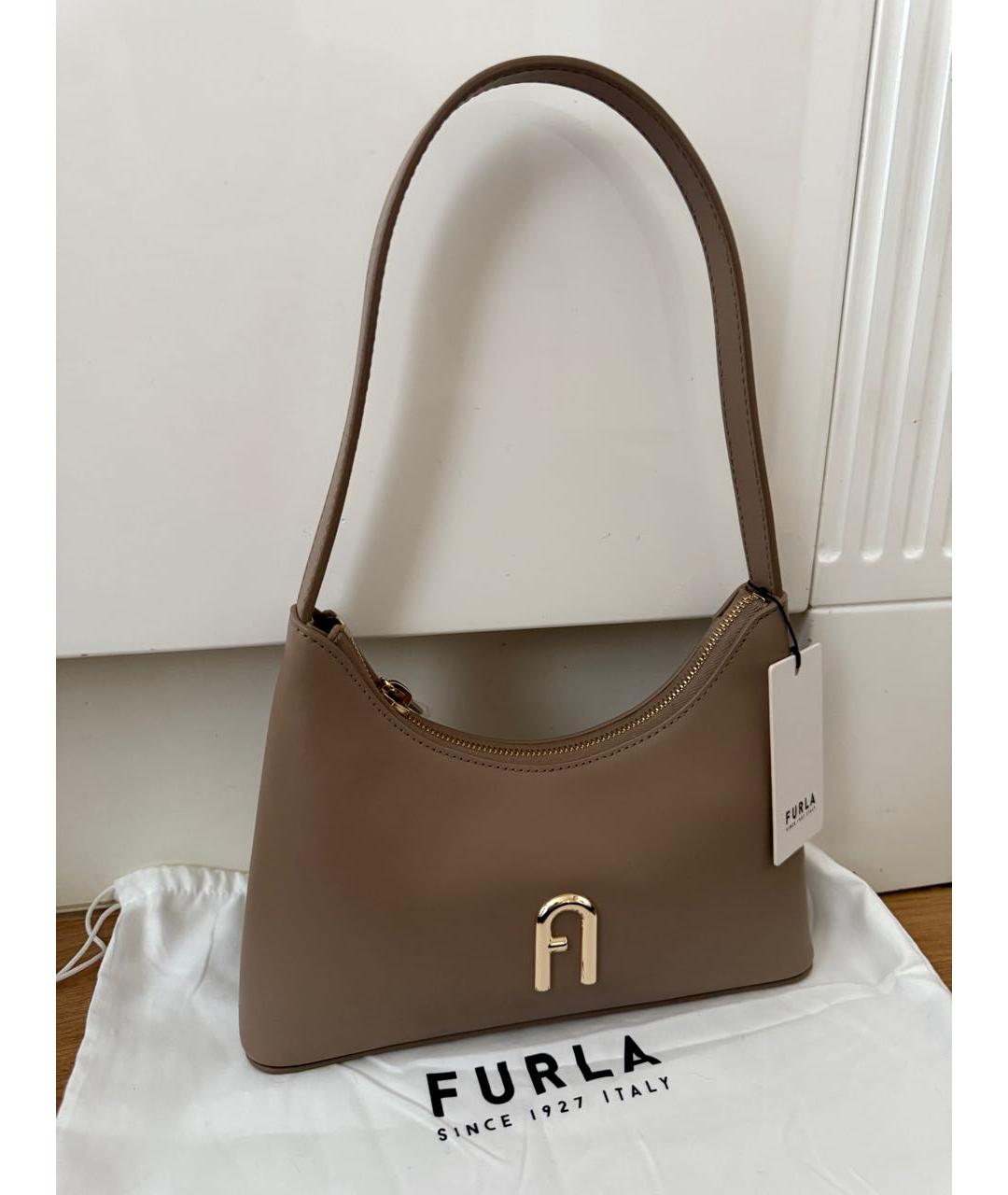 FURLA Коричневая кожаная сумка с короткими ручками, фото 7