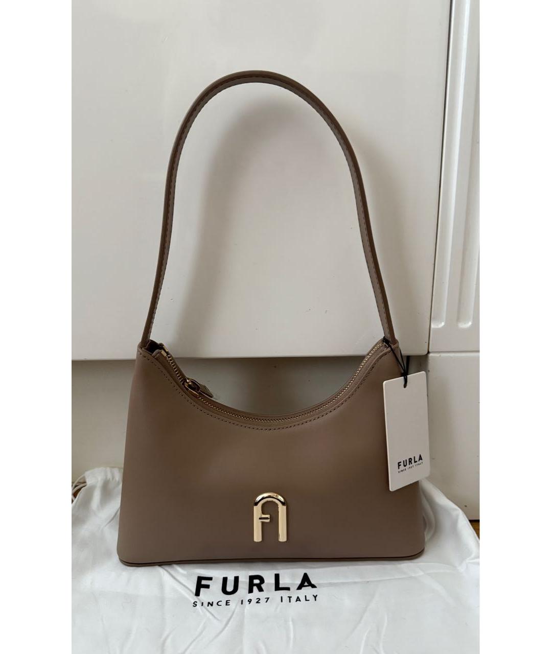 FURLA Коричневая кожаная сумка с короткими ручками, фото 9