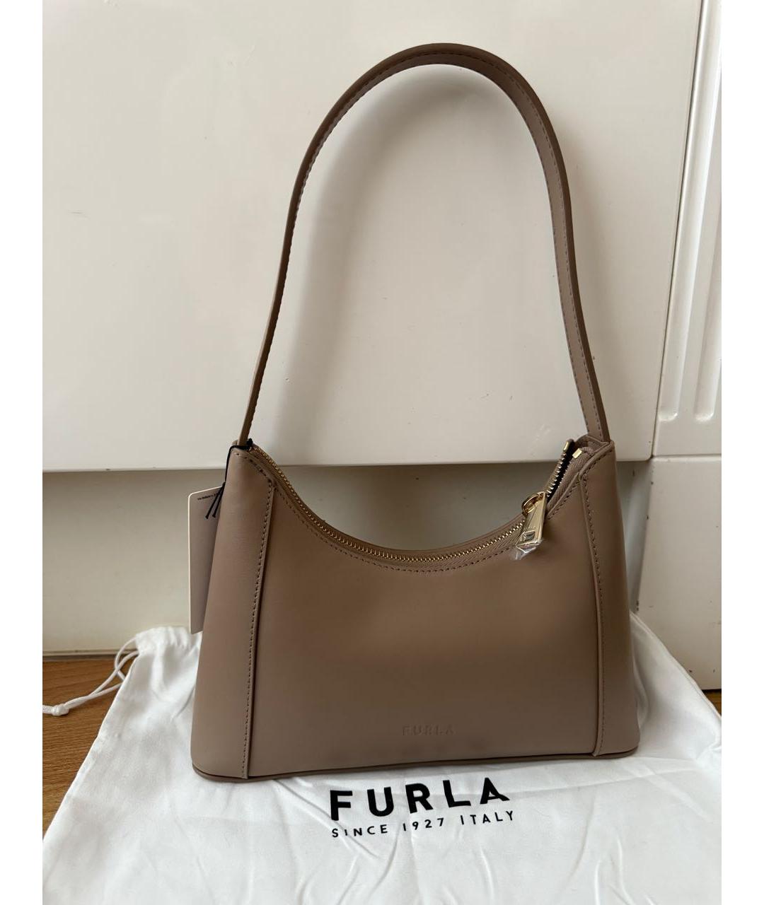 FURLA Коричневая кожаная сумка с короткими ручками, фото 3