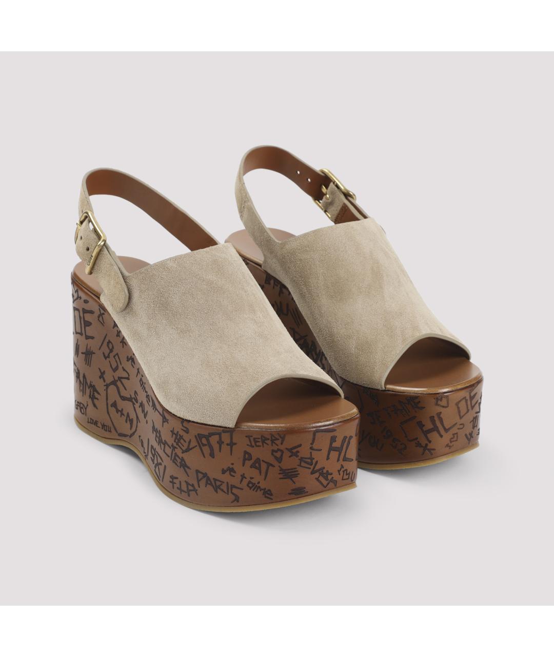 CHLOE Бежевые замшевые босоножки, фото 3