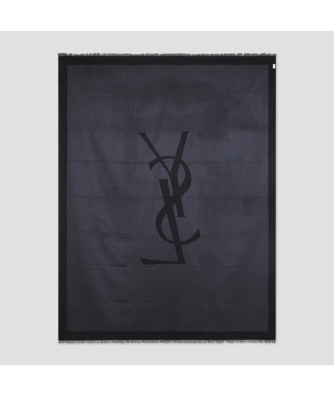 SAINT LAURENT Серый шелковый платок, фото 2