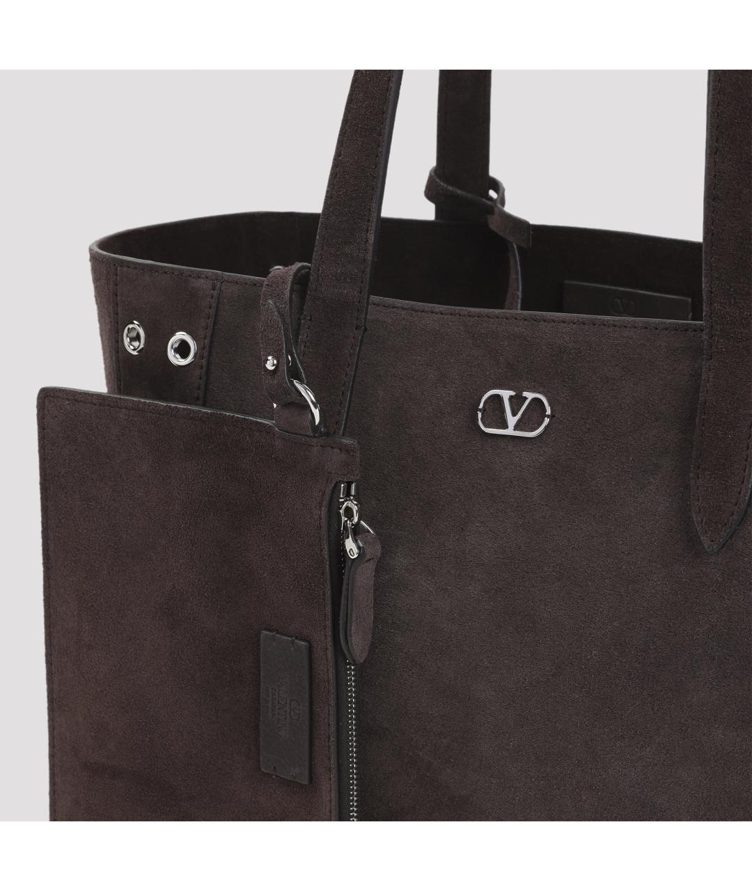 VALENTINO Коричневая замшевая сумка тоут, фото 3