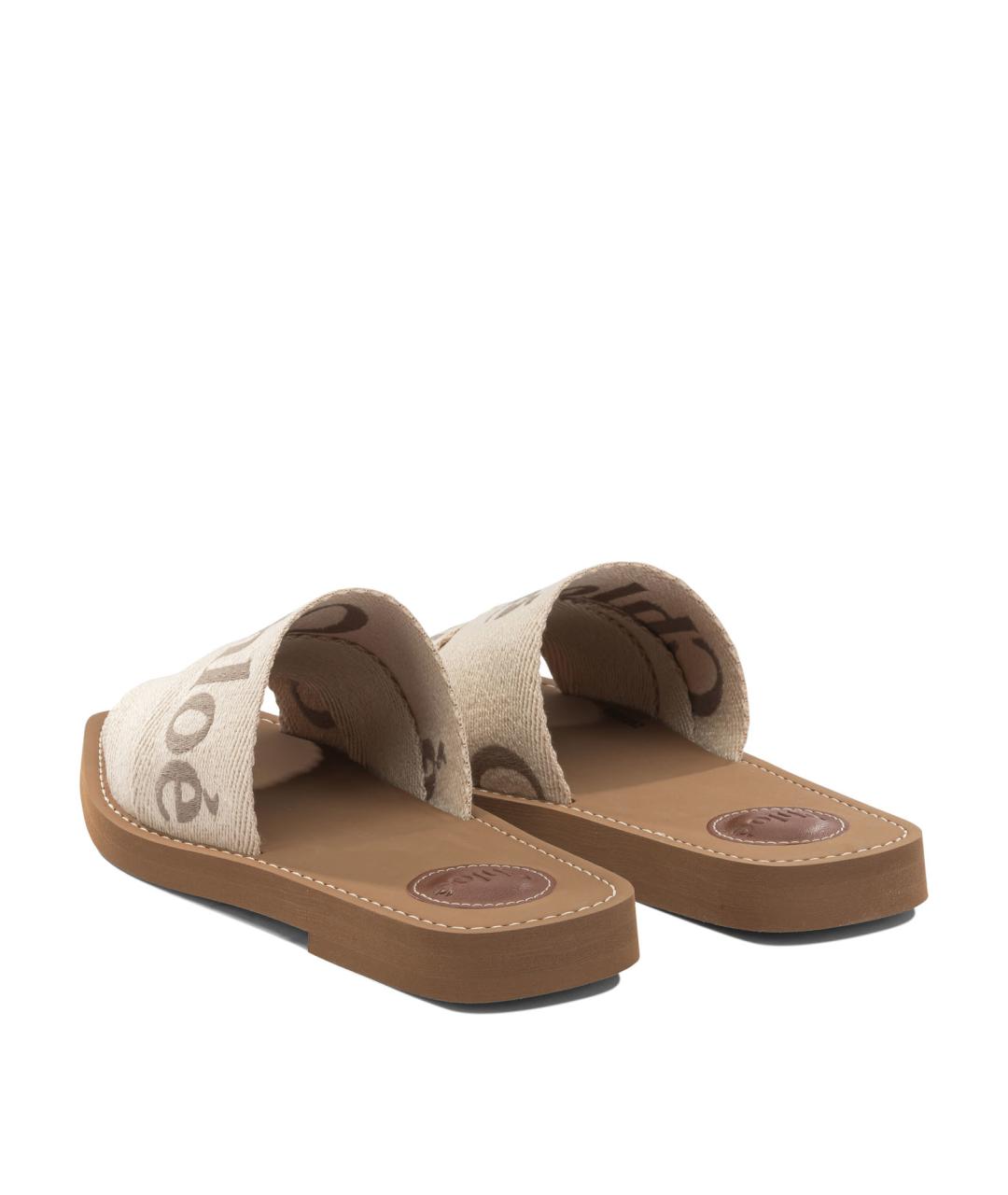 CHLOE Бежевые текстильные шлепанцы, фото 4