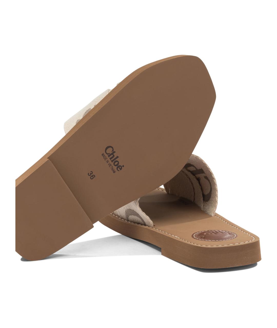 CHLOE Бежевые текстильные шлепанцы, фото 5